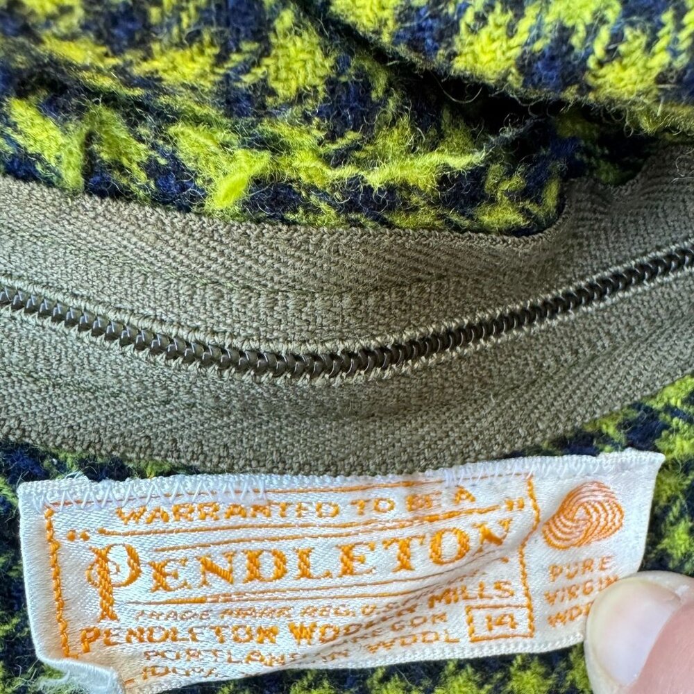 Pendleton Vintage 60s 70s Virgin Wool Houndstooth Twee‎ Mod A-Line Skirt Green S - Picture 2 of 9